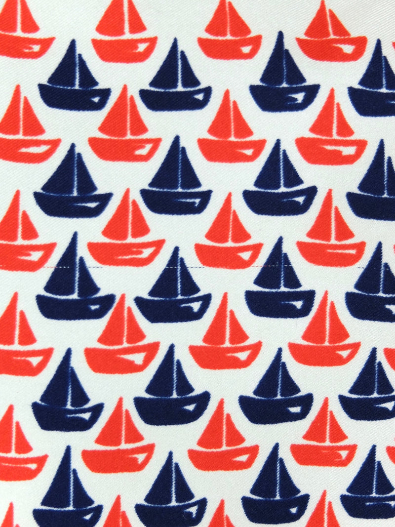 Vintage 60s Mod Nautical Bright Red & Blue Sailboat Print Small Square Bandana Neck Tie Scarf