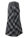 Vintage 2000s Y2K Marella Designer Wool Alpaca Blend Preppy Schoolgirl Academia Style Grey & Black Argyle Check Print Low Rise Below-the-Knee Midi Skirt | Size M