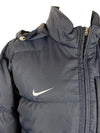 Vintage 2000s Y2K Nike Men’s Branded Streetwear Hooded Solid Dark Navy Blue Zip Up Winter Down Feather Puffer Jacket | Men’s Size M