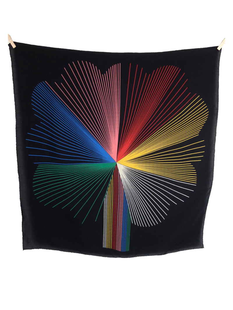 Vintage 60s Silk Mod Psychedelic Op-Art Funky Minimalist Black & Rainbow Large Square Bandana Neck Tie Scarf