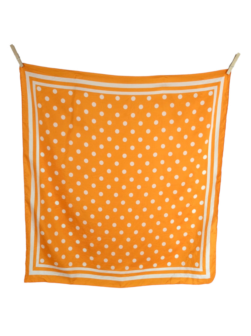 Vintage 60s Silk Mod Preppy Chic Bright Orange & White Polka Dot Print Square Bandana Neck Tie Scarf
