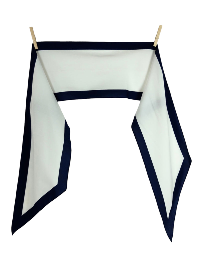 Vintage 80s Mod Chic Nautical Minimalist White & Navy Blue Thin Pointed Neck Tie Wrap Scarf