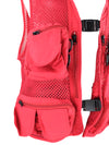 Vintage 2000s Y2K Streetwear Utility Workwear Bright Red Buckle Vest with Pockets & Net Detail