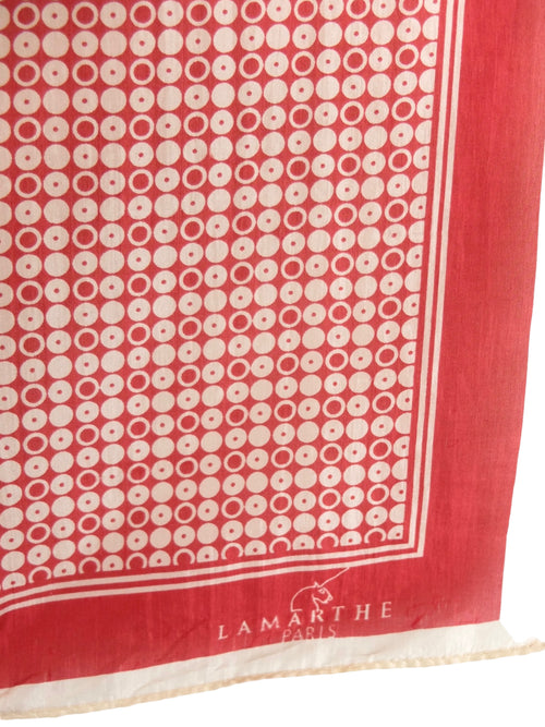 Vintage 80s Silk Mod Red & White Abstract Geometric Polka Dot Print Square Bandana Neck Tie Scarf