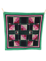 Vintage 60s Mod Psychedelic Hippie Abstract Geometric Print Black Pink & Green Square Bandana Neck Tie Scarf