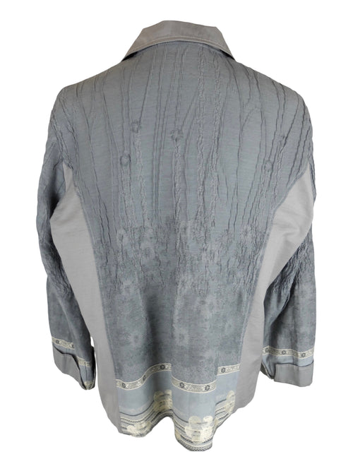 Vintage 2000s Y2K Grey Collared Long Sleeve Crinkle Button Down Blazer Style Blouse | Size XXL