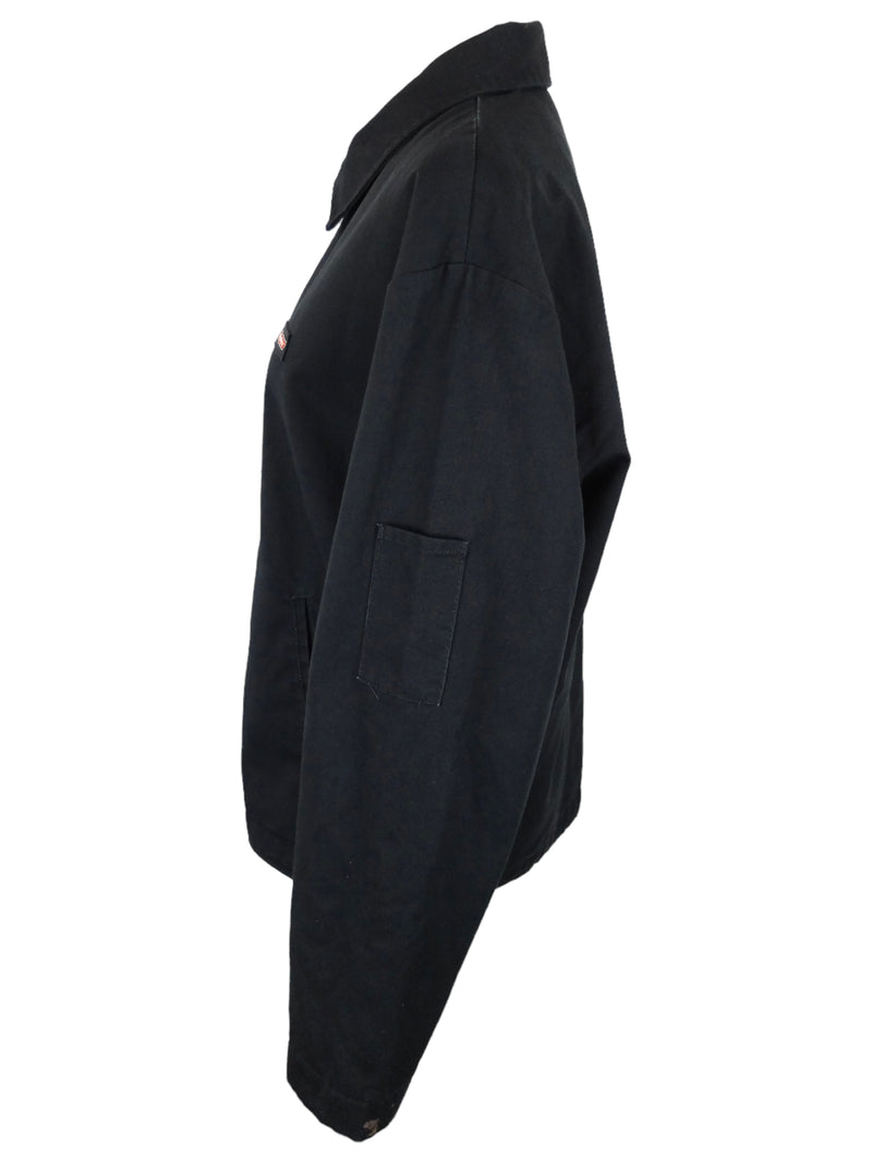 Vintage 80s Dickies Streetwear Utilitarian Skater Style Solid Black Collared Zip Up Canvas Jacket | Men’s Size M