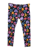 Vintage 2000s Y2K Love Moschino Black & Multicoloured Abstract Balloon Print Cotton Fitted Leggings | Size M