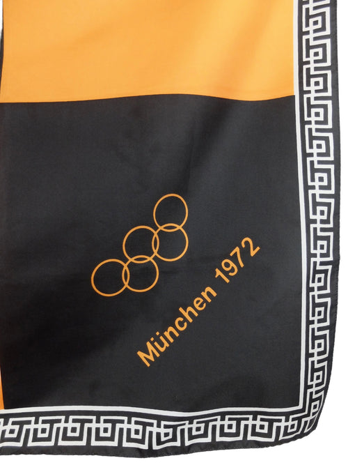 Vintage 70s Mod Munich Olympics 1972 Black & Orange Colourblock Large Square Bandana Neck Tie Scarf