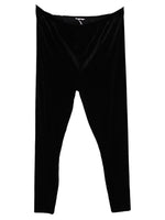 Vintage 2000s Y2K Black Velour Velvet Solid Basic High Waisted Fitted Leggings | 32.5 Inch Waist