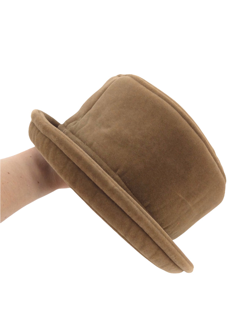 Vintage 90s Bohemian Preppy Structured Boxy Velour Brimmed Hat