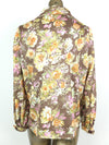 60s Mod Floral Print Rounded Collar Long Sleeve Front Pleated Button Up Shirt