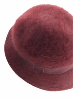 Vintage 70s Mid-Century Mod Burgundy Red Angora Fuzzy Brimmed Fedora Hat