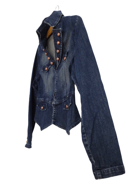 Vintage 00s Y2K Chic Avant-Garde Feminine Studded Dark Wash Denim