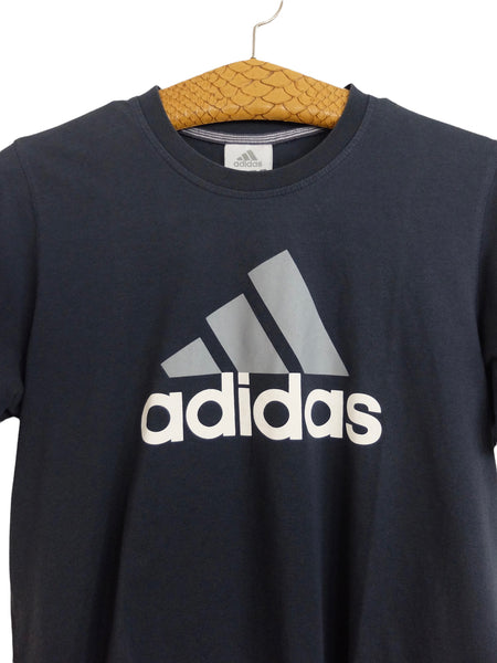 Vintage 00s Y2K Adidas Navy Blue Logo Solid Basic Short Sleeve Crew Neck  Cotton T-Shirt