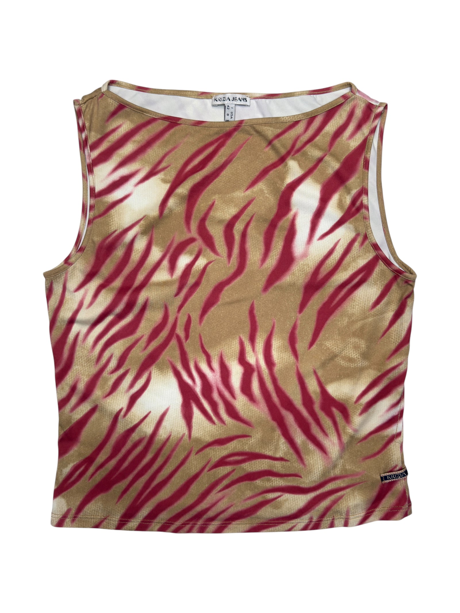 KRIZIA JEANS Nylon Brown & Pink Zebra Print Fitted Sleeveless Top | Size S