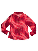 Vintage 2000s Red Glitter Abstract Semi-Sheer Long Sleeve Button Up Top | Size S-M