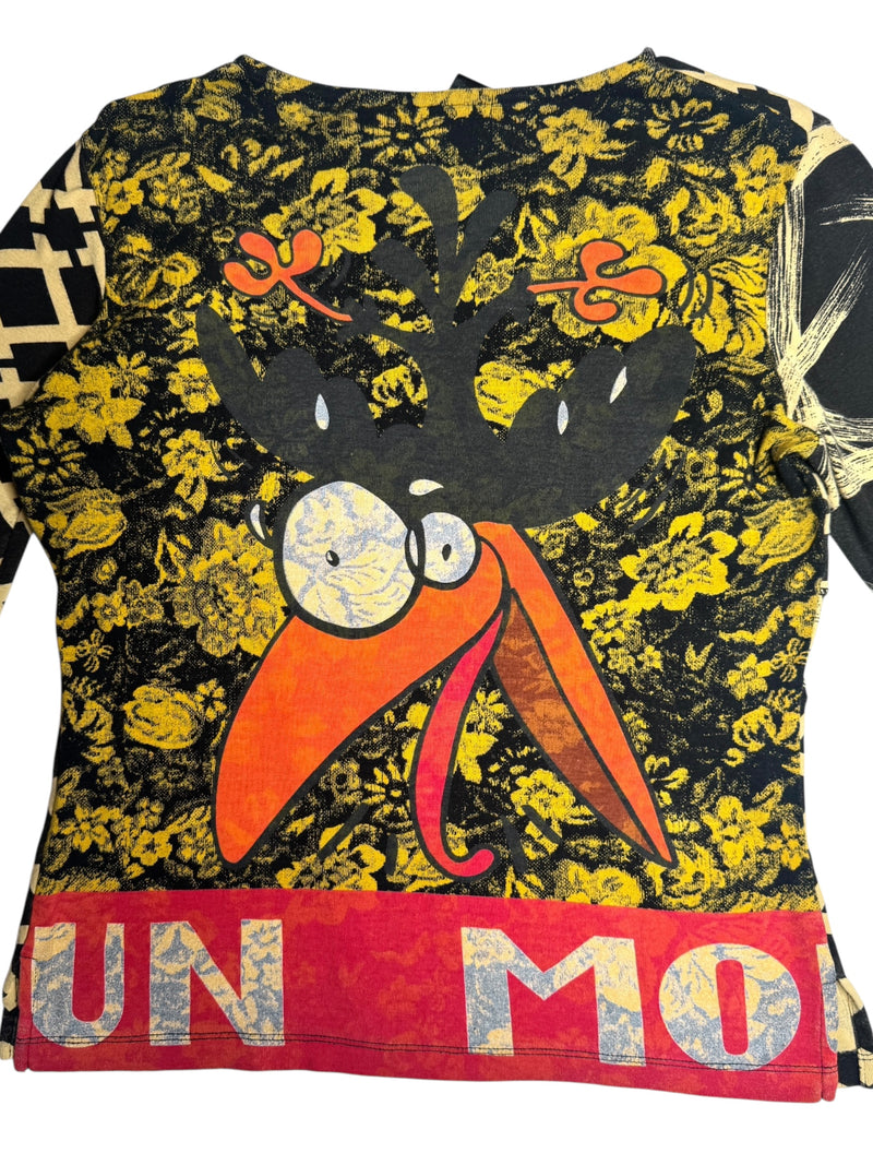 Vintage 2000s Y2K Custo Barcelona Streetwear Style Abstract Geometric Graphic Print Long Sleeve Cotton Shirt | Size S-M