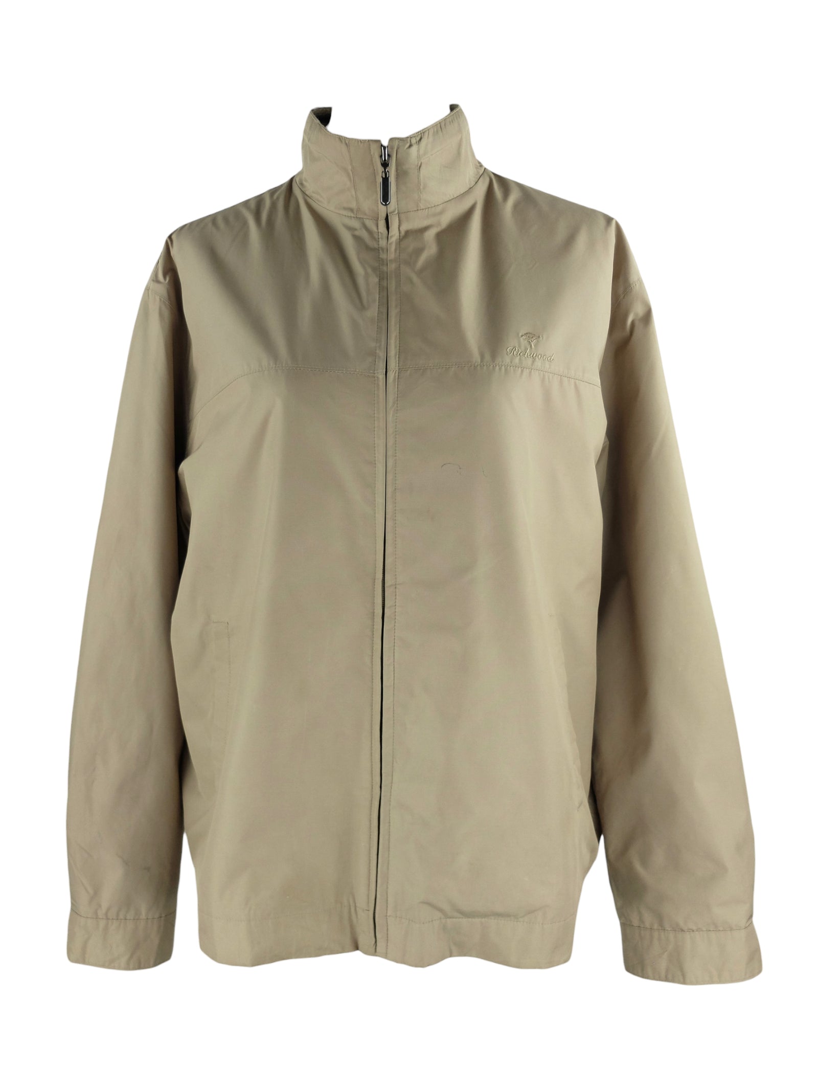 Vintage 90s Y2K Streetwear Utilitarian Tan Beige Solid Basic High Roll Neck Zip Up Jacket