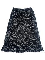 Vintage 2000s Y2K Italian Black & White Abstract Patterned Transparent Chiffon Midi Skirt | Size XL