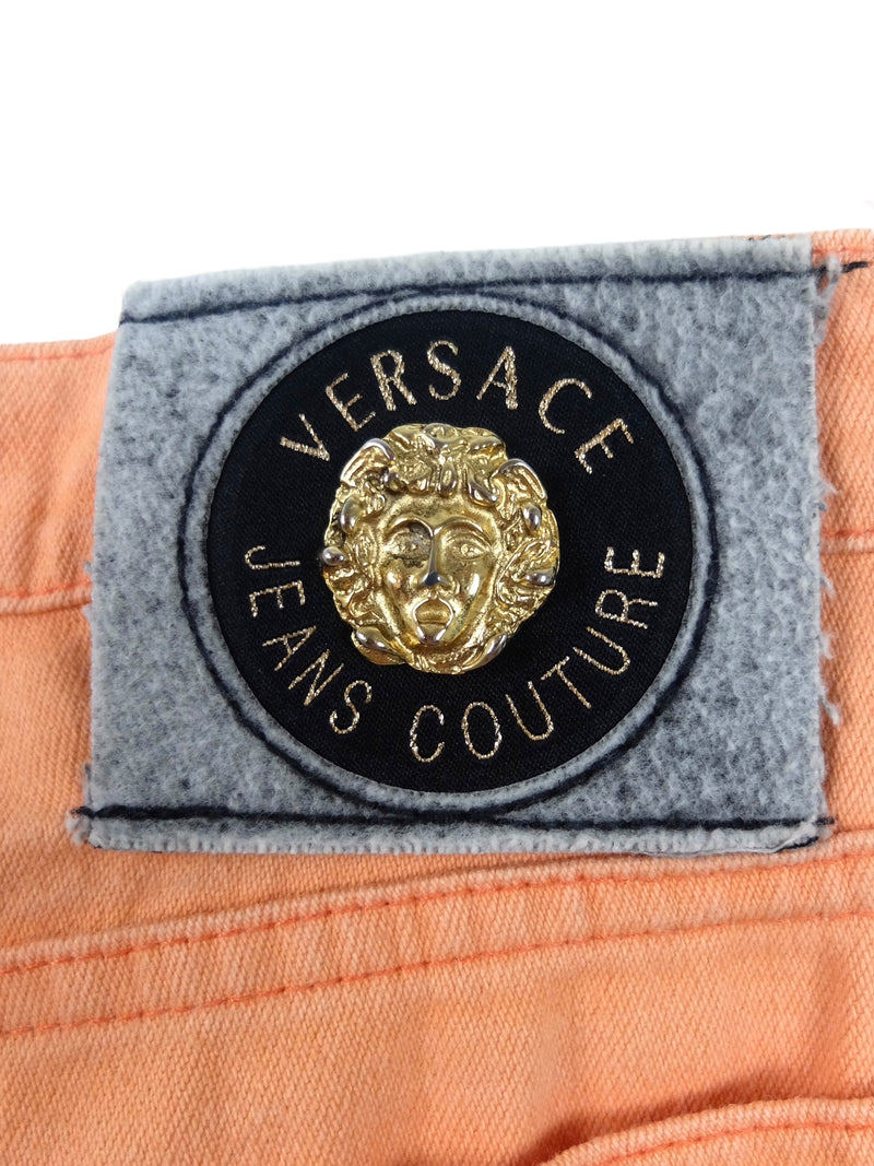 Vintage 2000s Y2K Versace High Waisted Pastel Orange Denim Jeans | 30-31 Inch Waist