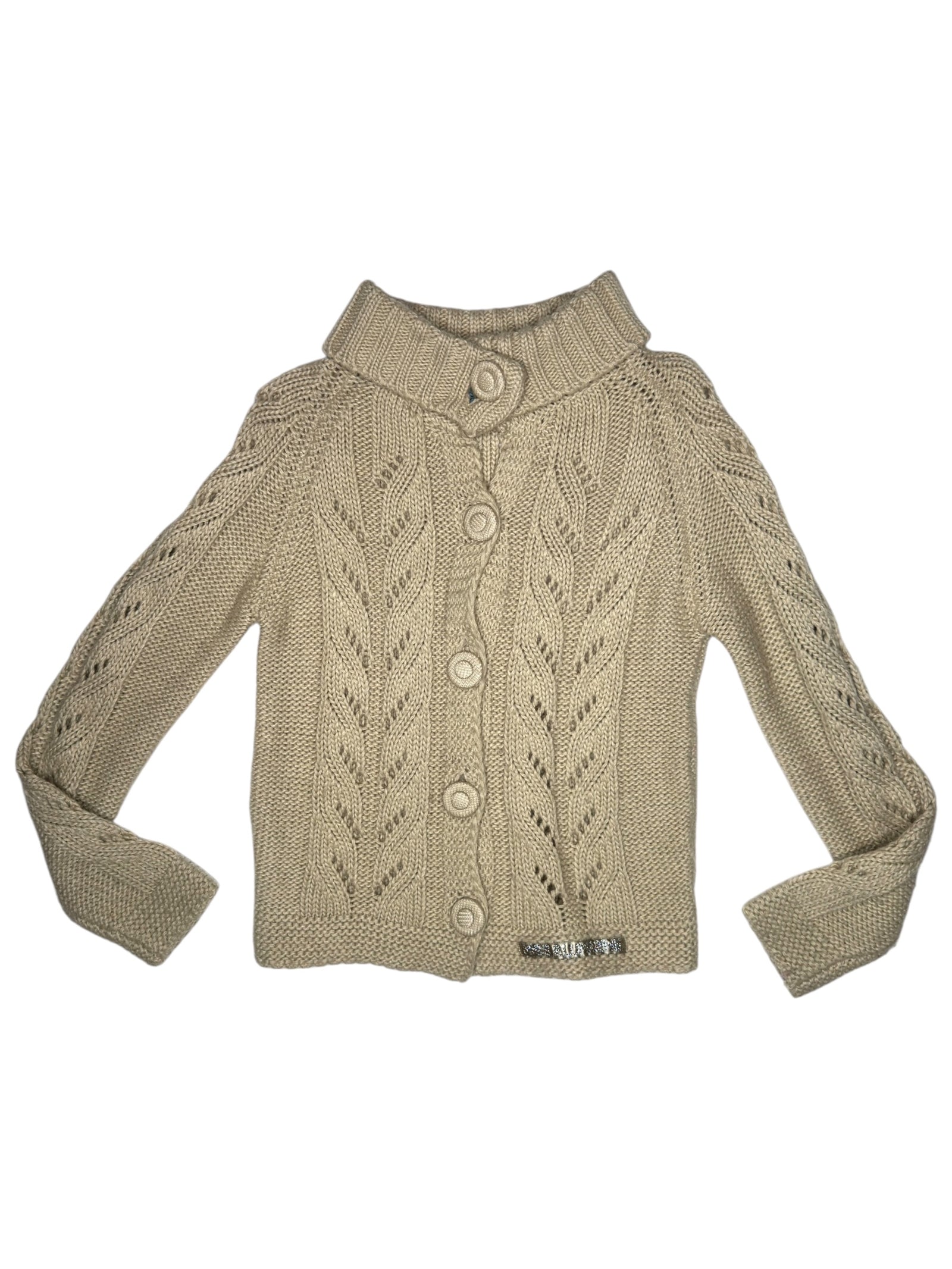 Vintage 2000s BLUMARINE Wool Blend Cable Knit Tan Cardigan Sweater with Rhinestone Detail | Size S