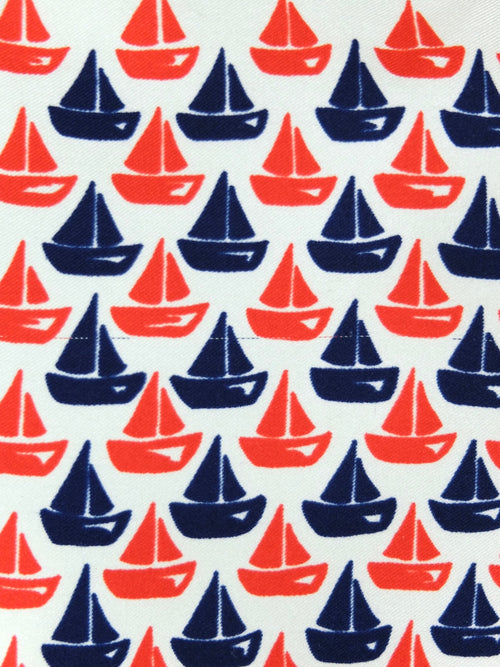 Vintage 60s Mod Nautical Bright Red & Blue Sailboat Print Small Square Bandana Neck Tie Scarf