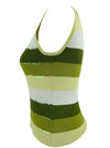 Vintage 2000s Y2K Mod Bohemian Green & White Striped Sleeveless Knit Tank Blouse with Sequin Detail | Size M-L