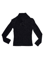 Vintage 2000s Black Metallic Sparkle Stretchy Long Sleeve Mockneck Top with Tie | Size XS-S