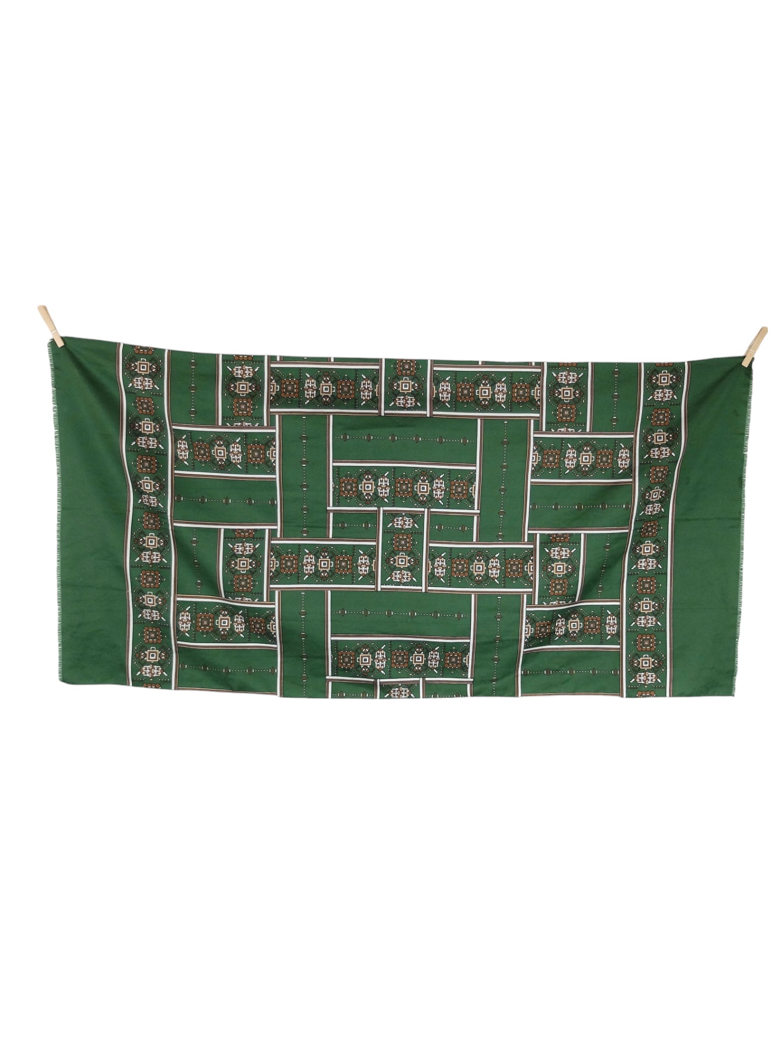 Vintage 60s Mod Psychedelic Bohemian Green Abstract Print Long Wide Lightweight Neck Scarf