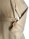 Vintage 70s Mod Bohemian Hippie Tan Button Down Trench Coat With Genuine Fur Trim & Tie Belt | Size S-M