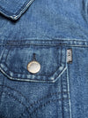 Vintage 2000s Y2K Moschino Jeans Cropped Blue Medium Wash Collared Button Down Denim Jacket | Size M-L