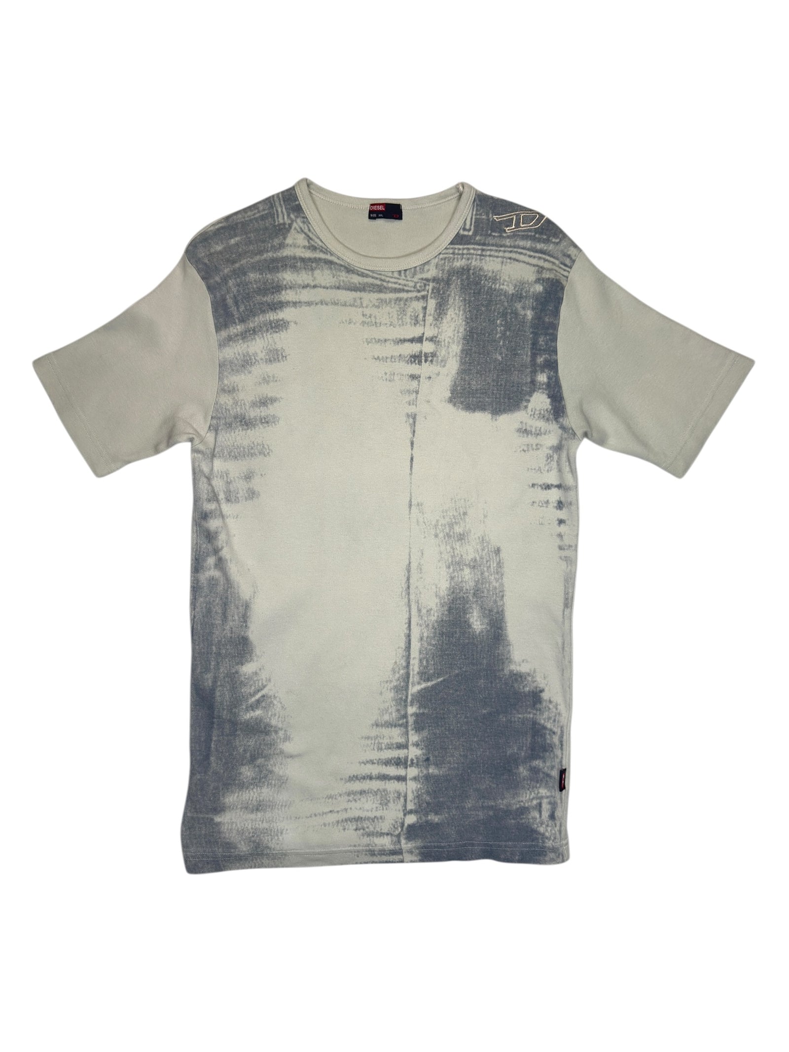Vintage 2000s DIESEL Men’s Grey & Blue Short Sleeve Abstract Acid Wash Graphic T-Shirt | Men's Size L