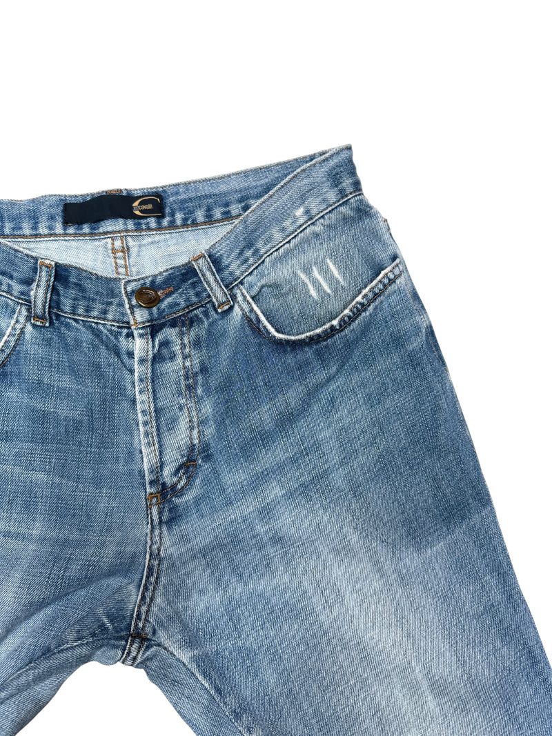 Vintage 2000s Y2K Just Cavalli Mid-Rise Blue Light Wash Denim Straight Leg Jeans | 30 Inch Waist