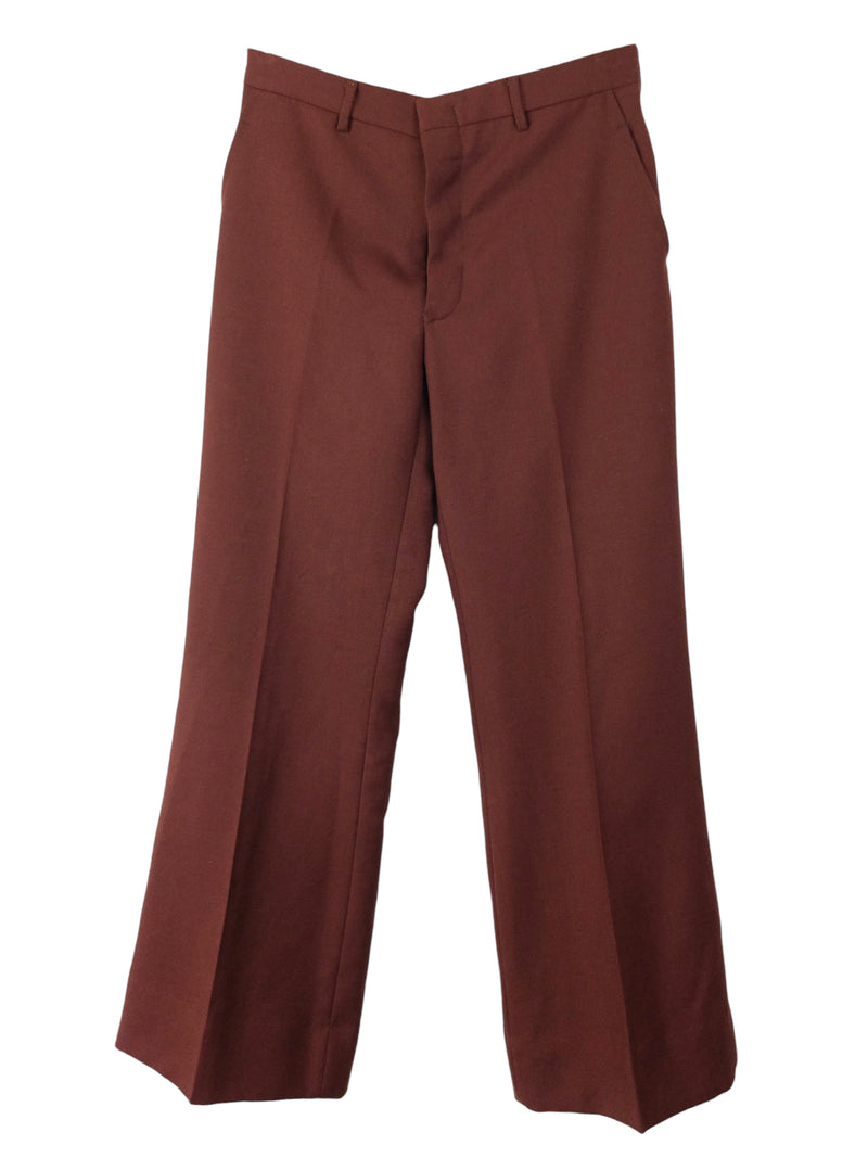 Vintage 70s Men’s Mod Bohemian Hippie Rust-Brown Pleated Straight Leg Trouser Pants | 30 Inch Waist