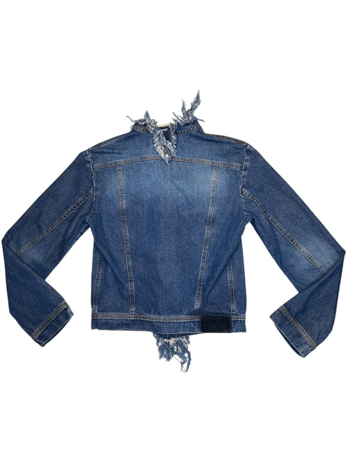 Vintage 2000s PLEIN SUD Distressed Fringe Denim Button Down Jacket | Size M