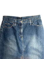 Vintage 2000s Y2K Soft Grunge Streetwear Blue Jean Denim Low Rise Cutout Maxi Skirt | Size S