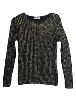 Vintage 2000s Black & Metallic Gold Wool Ribbed Fitted Sweater | Size S-M
