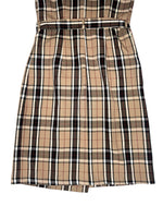 Vintage 90s Y2K Preppy Tartan Plaid Check Print Sleeveless Collared Button Down Midi Dress with Waist Tie | Size M