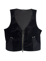 Vintage 2000s LAUREN VIDAL Velour Black Zip Up V-Neck Vest | Size M