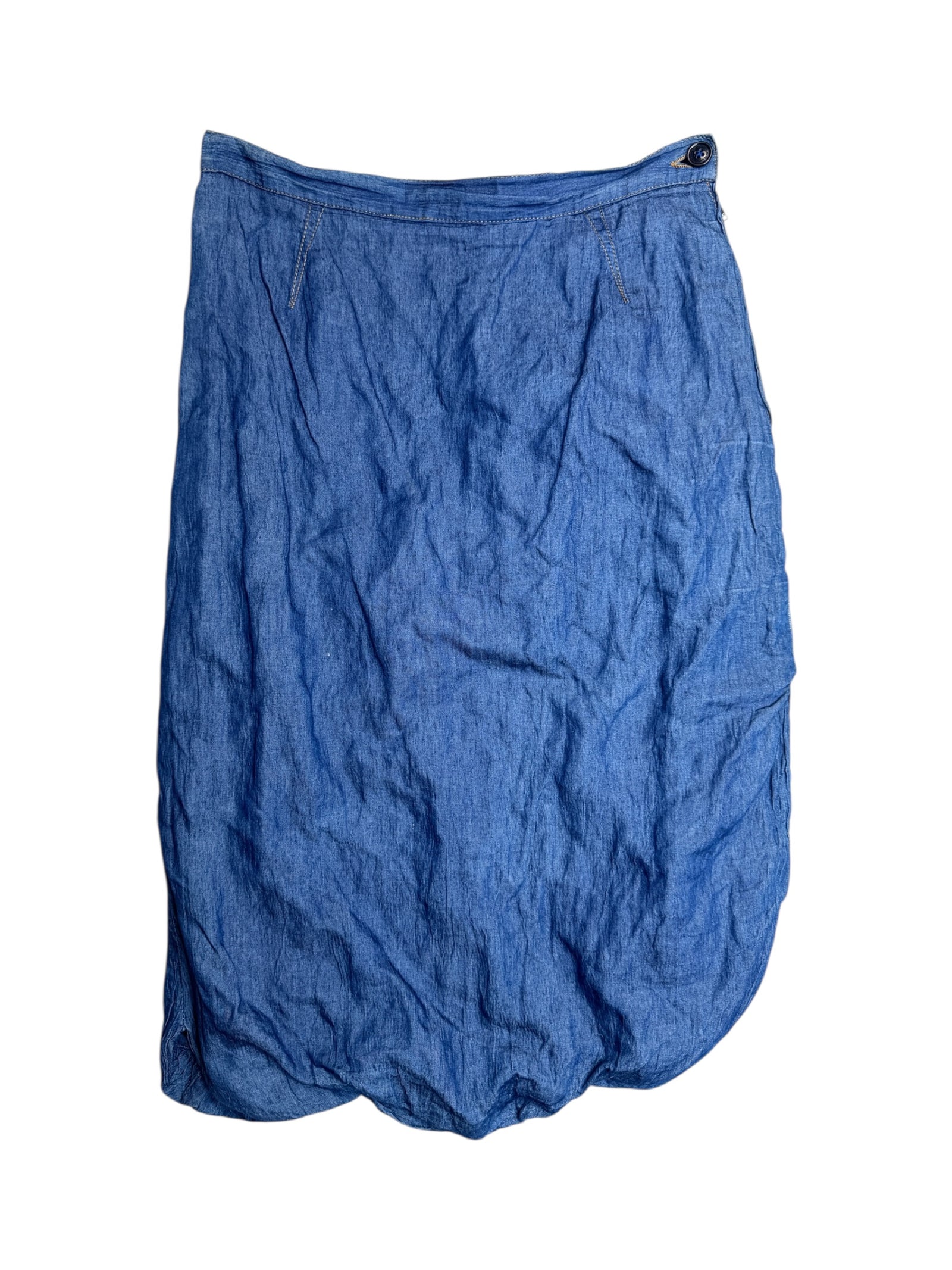 Vintage 2000s VIVIENNE WESTWOOD Blue Balloon Crinkle Denim Midi Skirt | Size S