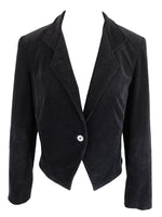 Vintage 90s Chic Formal Minimalist Mod Solid Black Corduroy Velour Collared Fitted Blazer Jacket | Size S-M