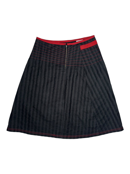 Vintage 2000s Max & Co Black & Red Below-the-Knee A-Line Midi Skirt with Waist Tie | Size S