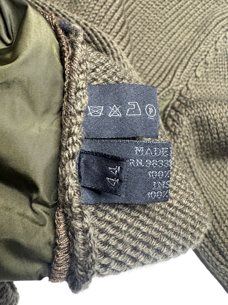 Vintage 2000s Y2K Prada Subversive Gorpcore Wool & Nylon Moss Green Double Zip Up Hooded Knit Sweater | Women’s Size M