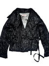 Vintage 2000s Y2K Black Lightweight Collared Crinkle Jacket with Waist Tie | Size L