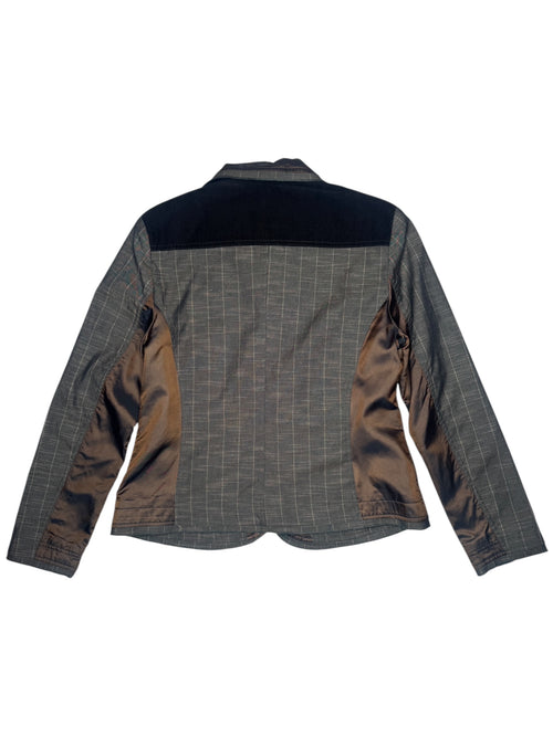 Vintage 2000s Brown & Grey Patchwork Pinstripe Collared Button Down Blazer Jacket | Size S-M