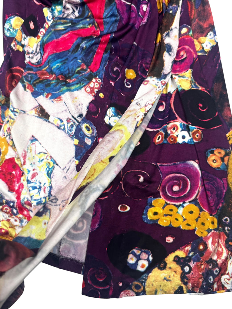 Vintage 2000s Y2K Roberto Cavalli Art Nouveau Purple Abstract Patterned Long Sleeve Dress | Size M