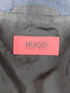 Vintage 2000s Y2K HUGO by Hugo Boss Minimalist Chic Linen Blend Dark Blue Mockneck Fitted Lightweight Blazer Jacket with Hook & Eye Closure | Size S