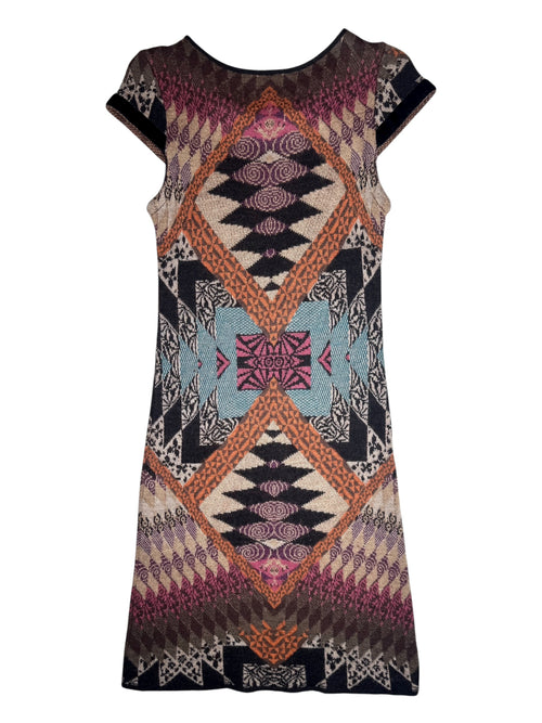 Vintage 2000s Wool & Mohair Blend Abstract Patterned Knit Cap Sleeve Sweater Dress | Size XS