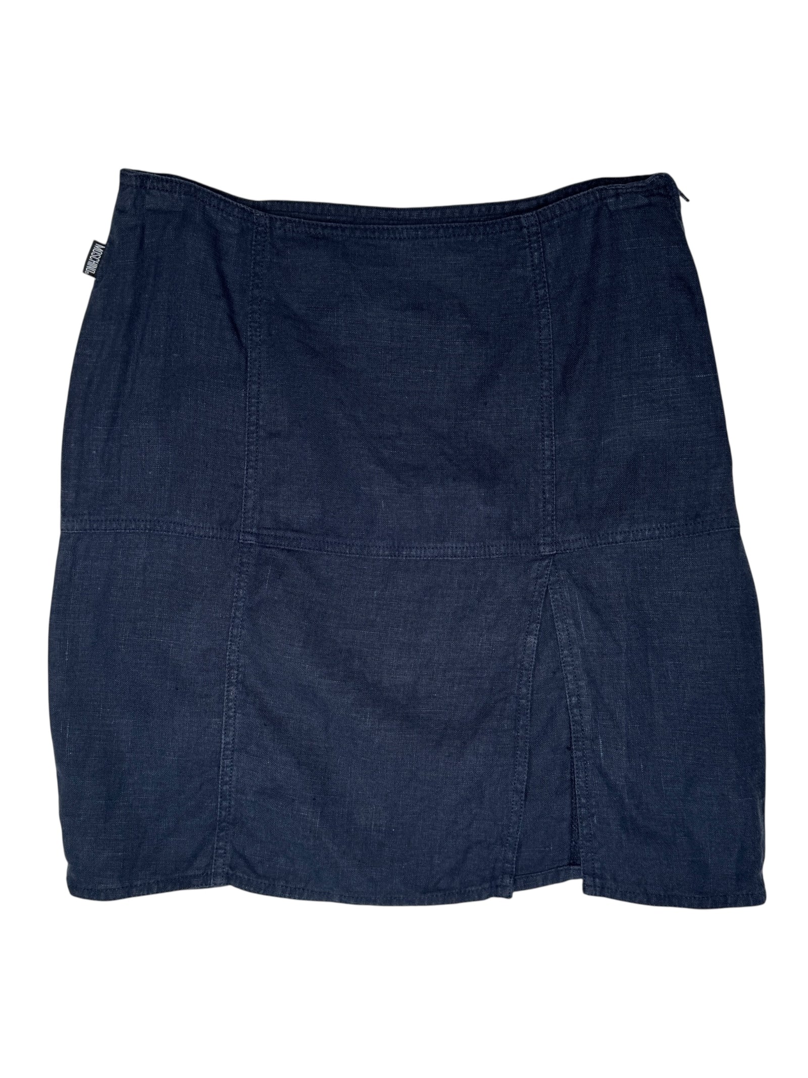 Vintage 2000s Y2K Moschino Preppy Minimalist Navy Blue Low Rise Skirt With Side Slit | Size S